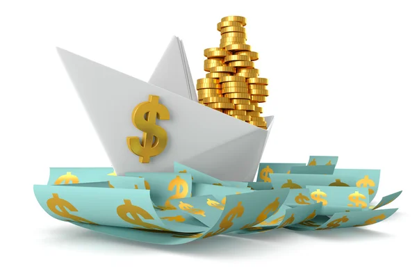 White paper boat dollars — Stock Photo, Image