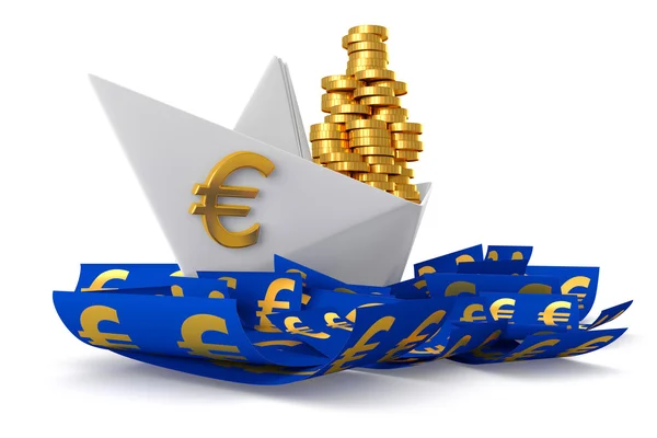 White paper boat euros — Stock Photo, Image