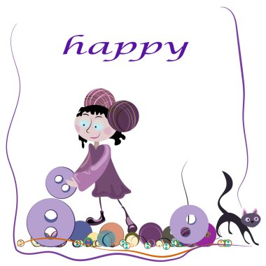 kız ve kedi vektör