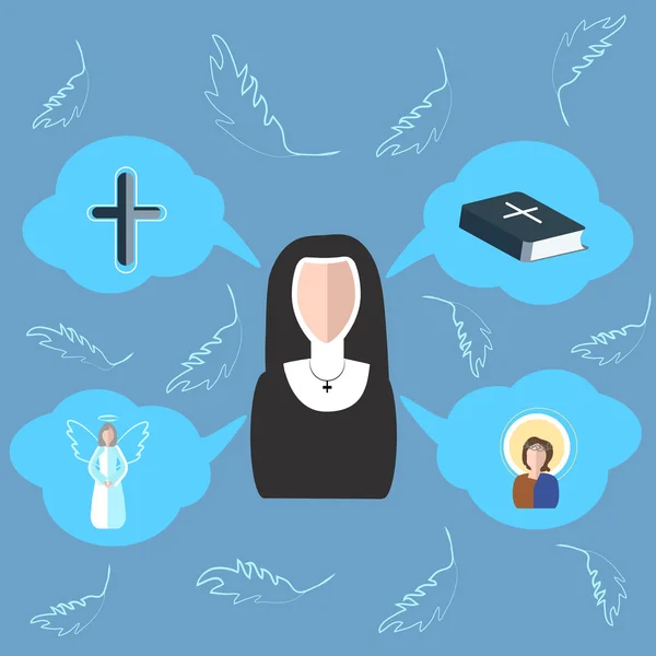 Nonne Kreuz, Bibel, Engel, Ikone, Wolken — Stockvektor