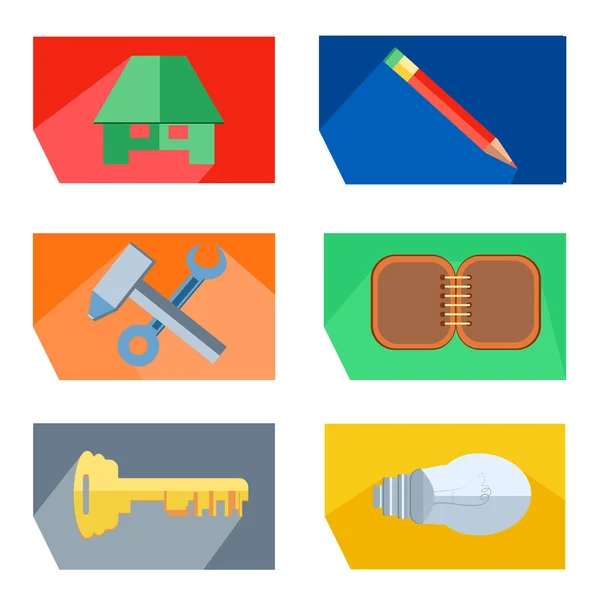 Icons house, pencil, tools, key, lightbulb, notebook — Stock Vector