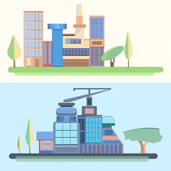 City, trees, houses, buildings, architecture, city — Stock Vector