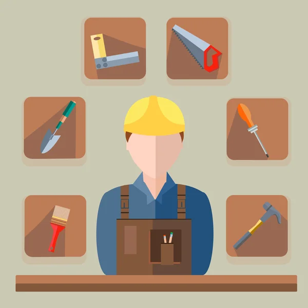 Builder saw, hammer, brush, shovel — Stock Vector