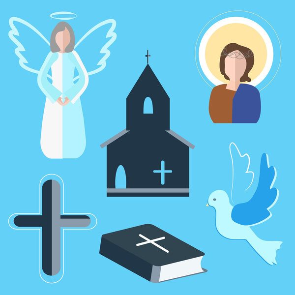 Set icons angel, cross, dove, church