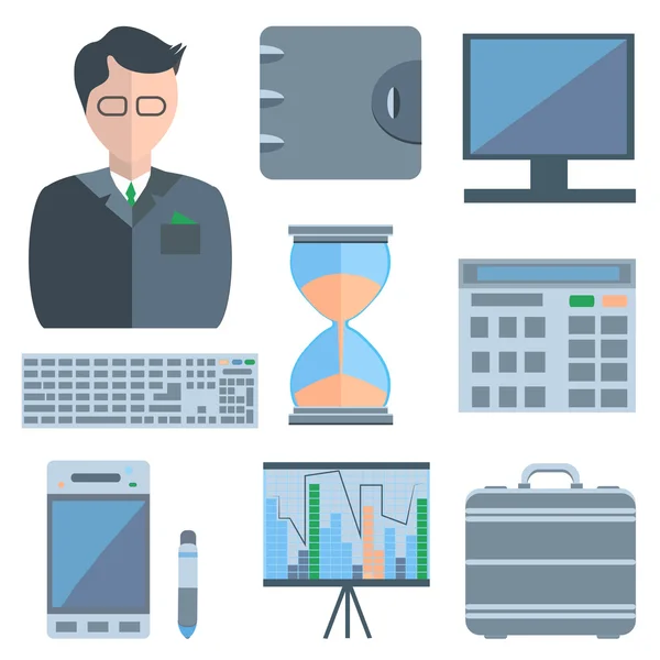 Set man, calculators, purse — Stock Vector