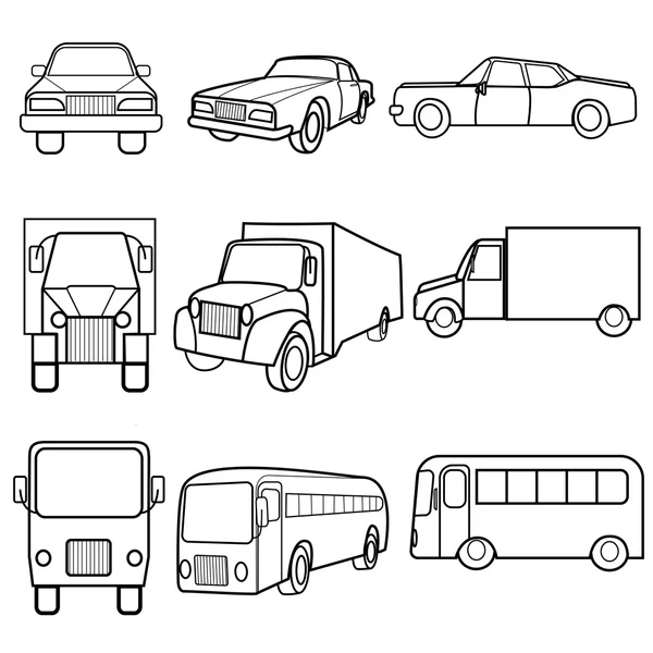 Встановити символи піктограм автомобіля, вантажівки, автобуса — стоковий вектор
