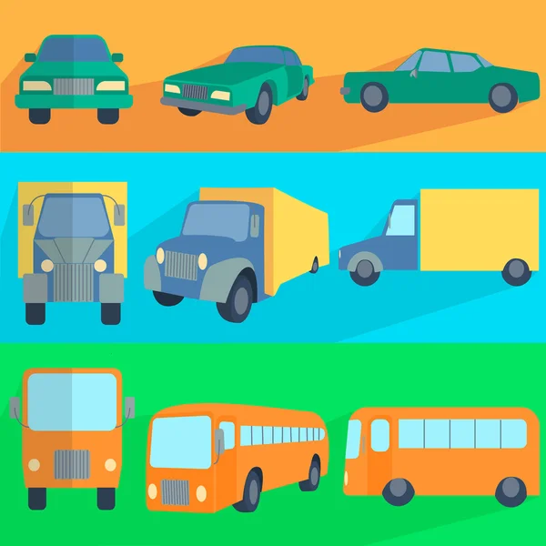 Flat set icons symbols car, truck, bus — Stock Vector