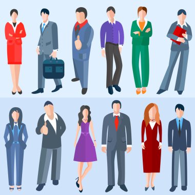 Set isolated business men and women