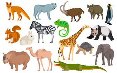 Big set different animals goat, wild boar, panda, rabbit, zebra