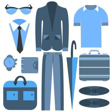 İzole Mens iş giyim ve aksesuarları şemsiye, takım elbise, gömlek