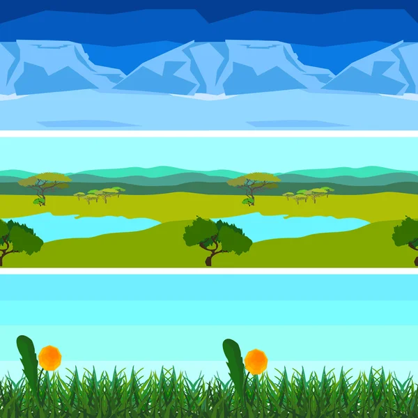 Set nature backgrounds horizontal tile patterns seamless — Stock Vector