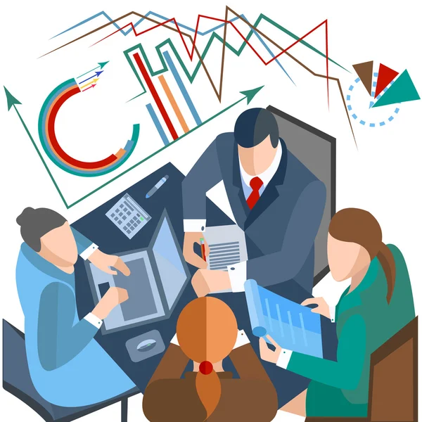 İş adamları, infographics, laptop, belgeler, adam kadın