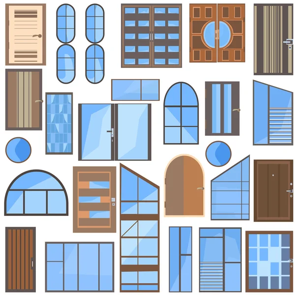 Conjunto de puertas aisladas, ventanas, vidrio — Vector de stock