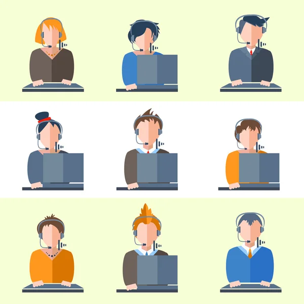 Ayarla çağrı merkezi operatörleri kulaklık, bilgisayar, kişi, kızlar, erkek, kadın, erkek