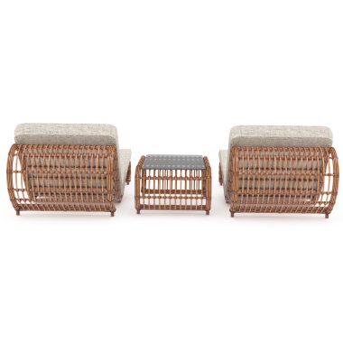 Rattan mobilya arka görüş 3d grafik