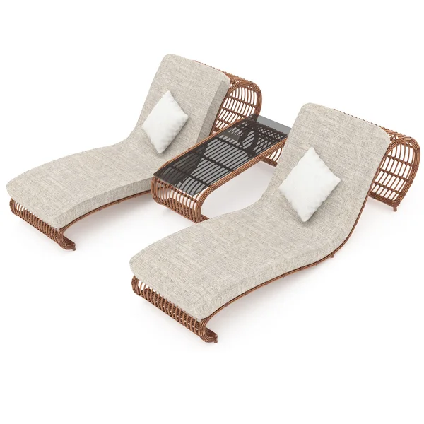 Liegestühle Rattan mit Tisch 3D-Grafik — Stockfoto