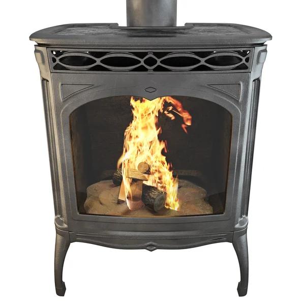 Fireplace side view isolated with fire 3d graphics — Stock Photo, Image