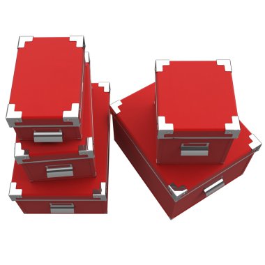 Boxes, handles, rivets. 3D graphic