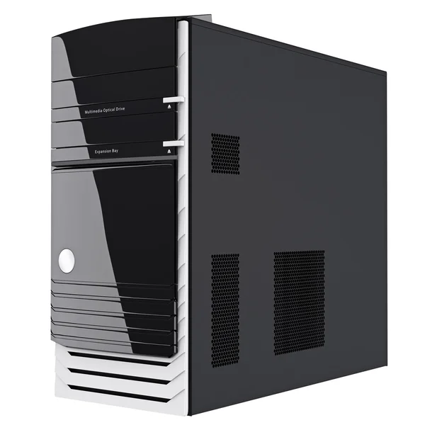 Big black gaming computer case mostly of steel. 3d graphic