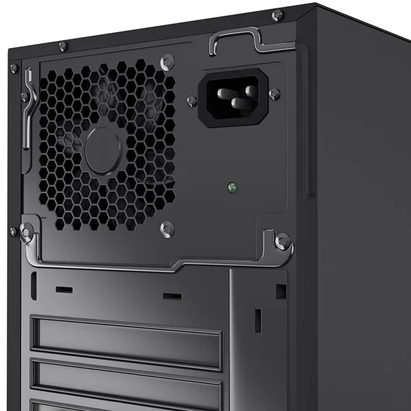 Back panel of PC system unit top part. 3d graphic — Stock Photo, Image