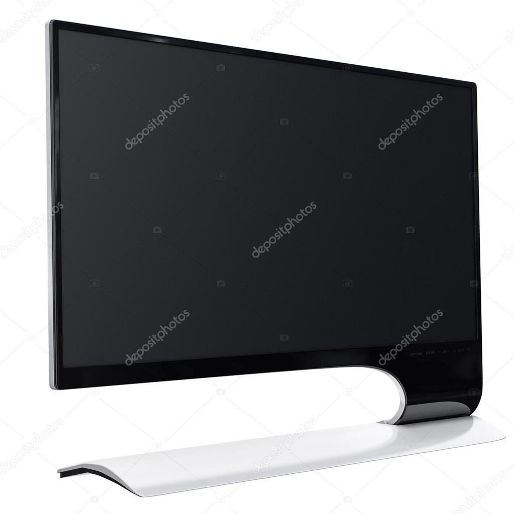 Huge widescreen computer monitor in futuristic design. 3d graphic