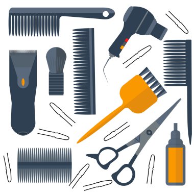 Set isolated tools for hairdresser hair, scissors, pins, combs