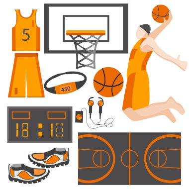Set icons sports goods athlete, ball, sneakers, shape