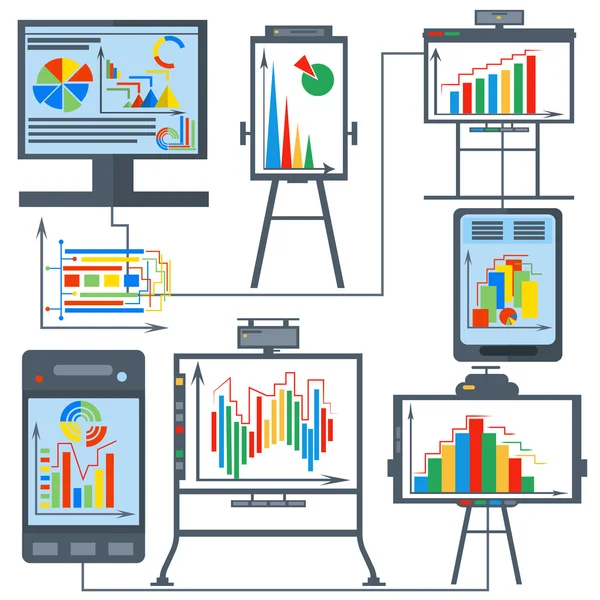 Set charts, gadget, computer, phone — Stock Vector