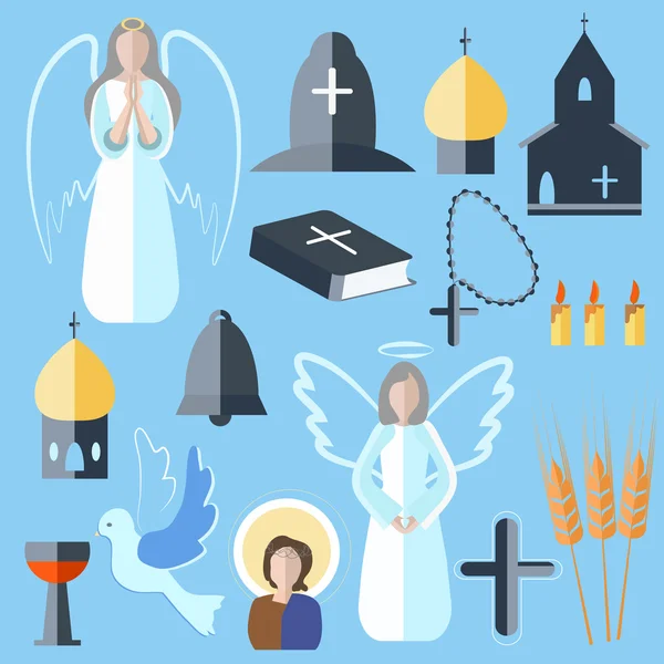 Set theme religion angel, bell, church, dove — ストックベクタ