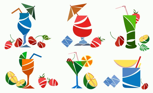 Glasses cocktails fruit strawberry, cherry, lime — Stock Vector