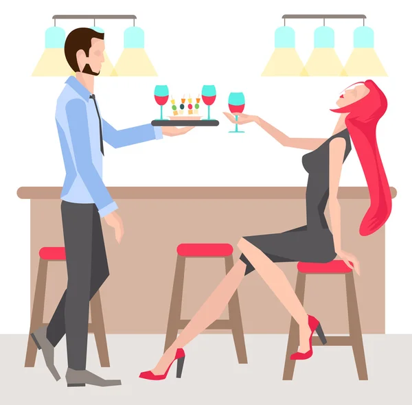 Woman on chair with a glass wine — Stock Vector