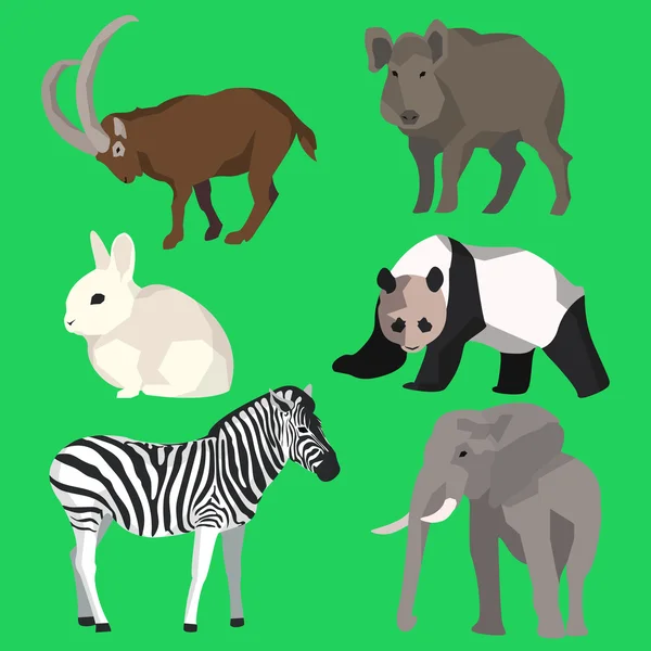 Állítsa be az állatok a kecske, vaddisznó, panda, nyúl, zebra, ele, állatok — Stock Vector