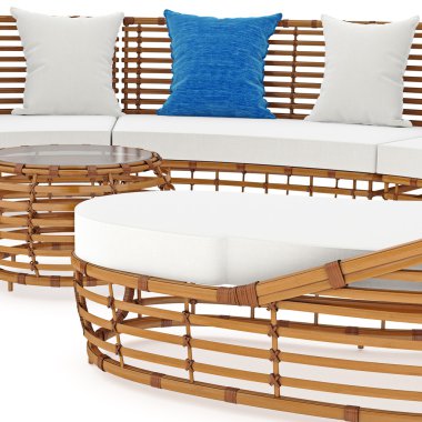 Kanepe kalın rattan, yakınlaştırılmış görünümü ile. 3D grafik