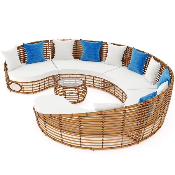 Sofa en tabel met rotan. 3D-afbeelding — Stockfoto