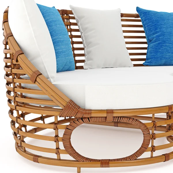 Rattan sofa with pillows zoomed view. 3D graphic — Stock Photo, Image