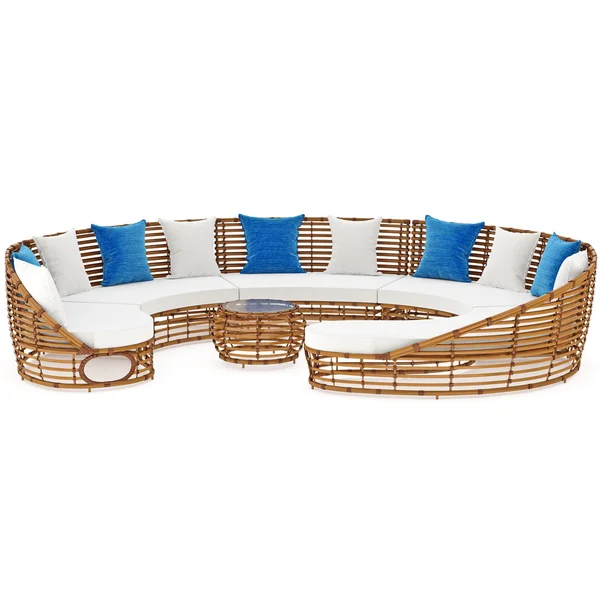 Rotan sofa, vooraanzicht. 3D-afbeelding — Stockfoto