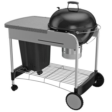 Grill on wheels with metal bars chrome plating