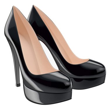 Siyah yüksek topuklu ayakkabılarla vernikli