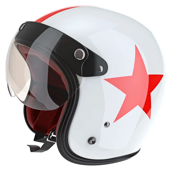 Αθλητισμός λευκό κράνος μοτοσυκλέτας με κόκκινο αστέρι — Φωτογραφία Αρχείου