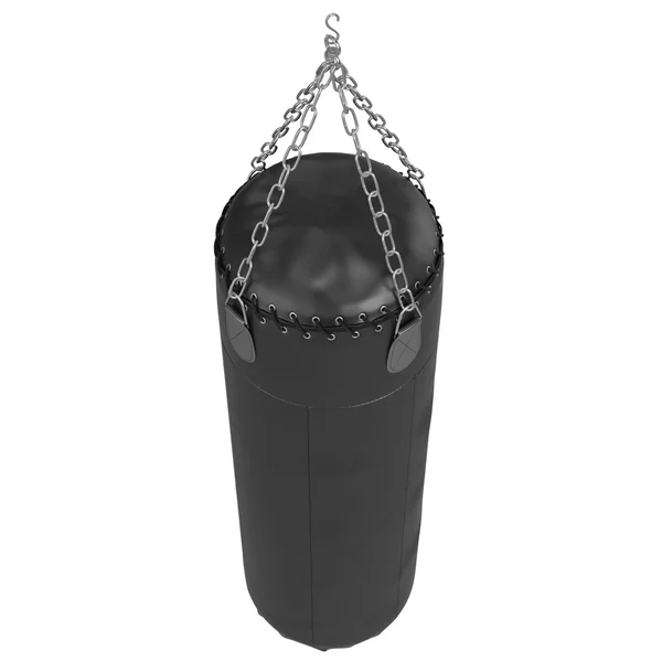 Black leather punching bag with chains — Stock Photo, Image