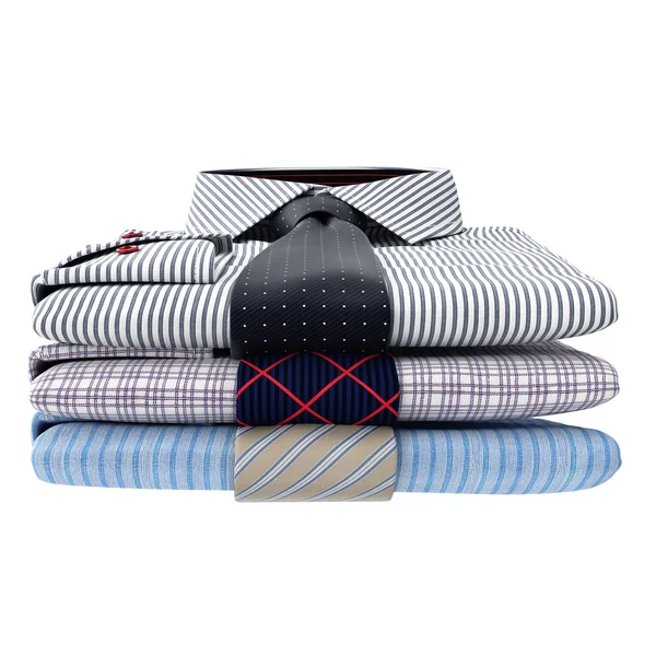 Pila de camisas y corbatas clásicas para hombre, vista frontal — Foto de Stock
