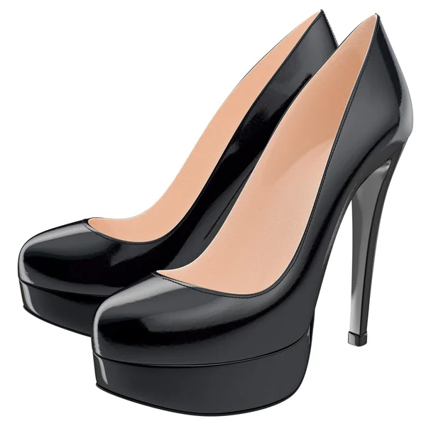 Fekete lakkbőr cipő magas sarkú cipő — Stock Fotó