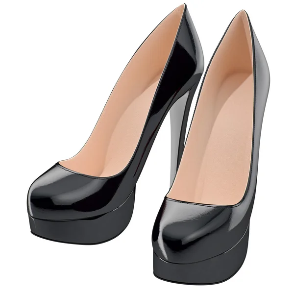 Black lackered shoes on high heels — Stock Photo, Image