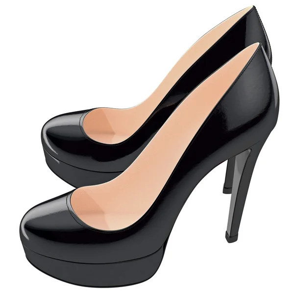 Womens black lackered shoes on high heels — Stock Photo, Image
