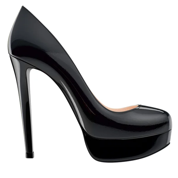 Zapato de charol negro en tacones altos, vista lateral —  Fotos de Stock