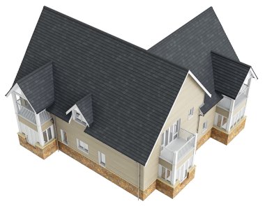 Büyük ev kiremit çatılı, üstten görünüm