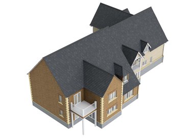 Ev villa kiremit çatılı, üstten görünüm