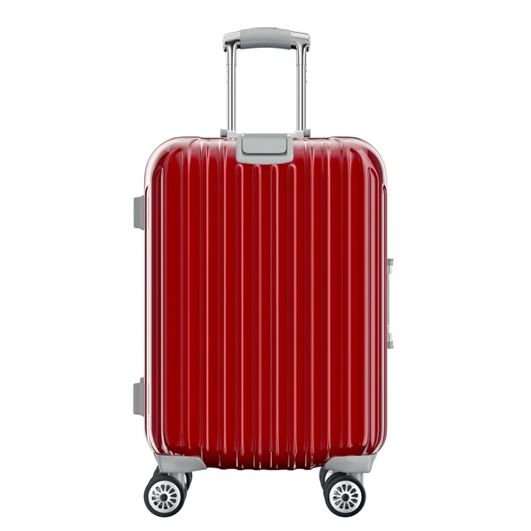 Red suitcase for travel, front view — Stock Photo, Image