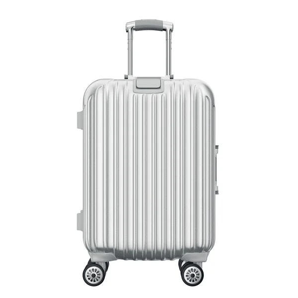 Silver suitcase for travel, front view — Stock Photo, Image