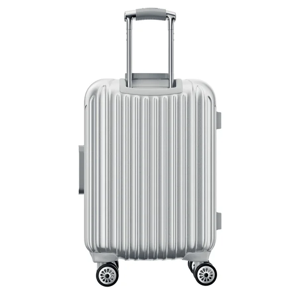 Luggage on wheels silver, back view — Stock Photo, Image